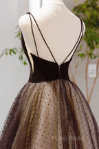 Black V-Neck Tulle Short Formal Prom Dresses, A-Line Black Tea Length Party Dresses
