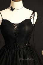 Black V-Neck Tulle Short Formal Prom Dresses, Black A-Line Homecoming Party Dresses