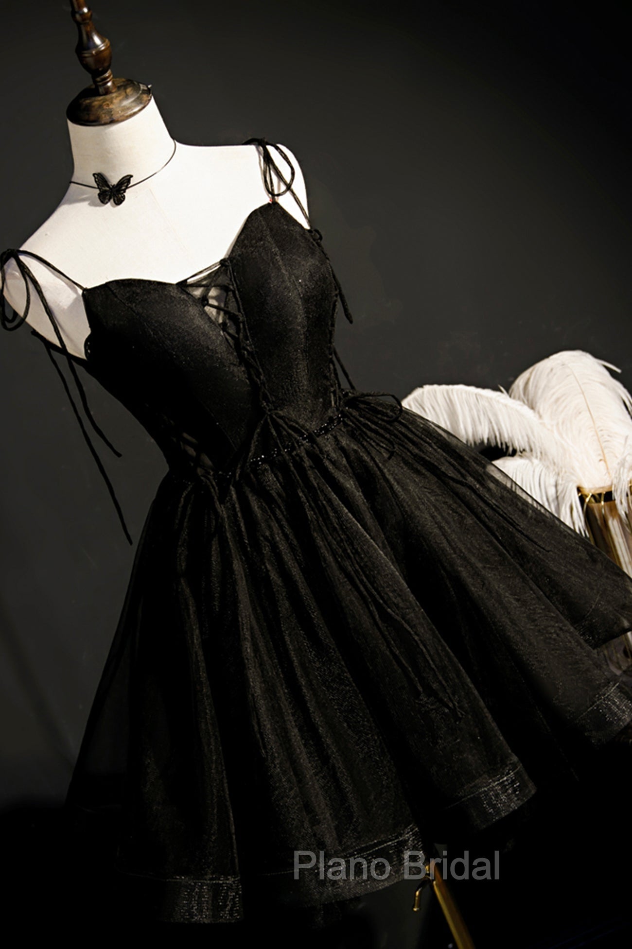 Black V-Neck Tulle Short Formal Prom Dresses, Black A-Line Homecoming Party Dresses