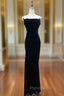 Black Velvet A-line Straps Wedding Party Dresses, Black Long Evening Dresses Formal Prom Dresses