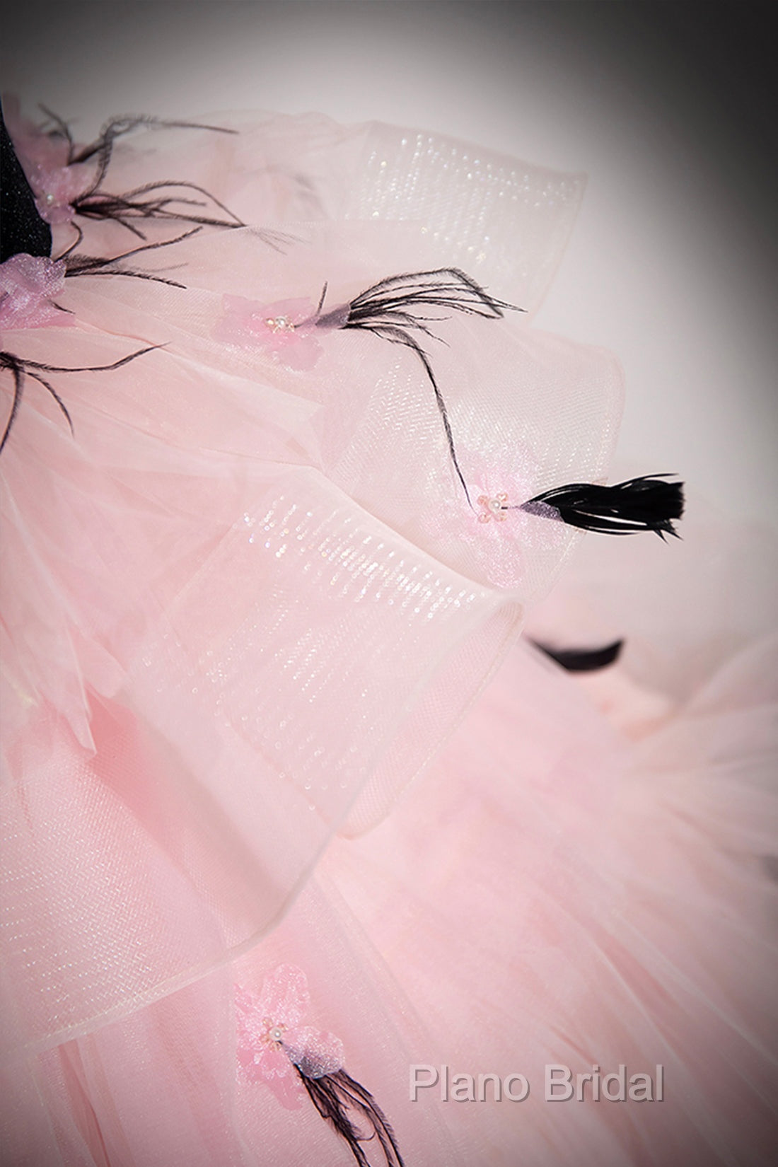 Black Velvet And Pink Tulle Strapless Ball Gown, Pink Backless Ruffles Formal Dresses