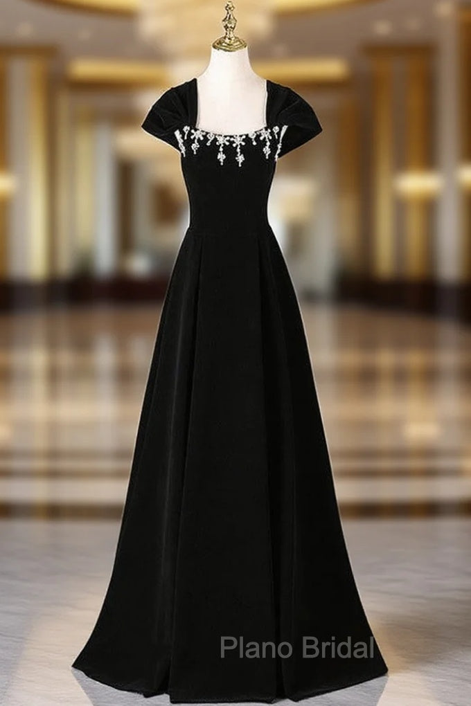 Black Velvet Bead Crystal Formal Prom Dresses Main image