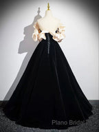 Black Velvet Floor Length Formal Prom Dresses, Off The Shoulder A-Line Formal Party Dresses