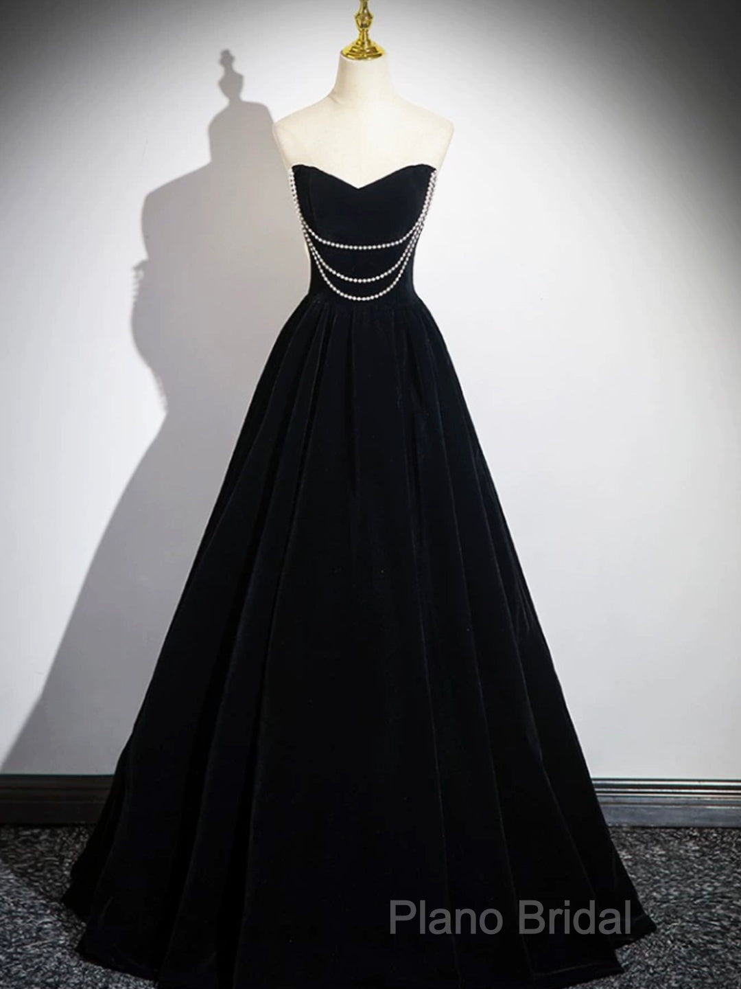 Black Velvet Floor Length Formal Prom Dresses, Off The Shoulder A-Line Formal Party Dresses