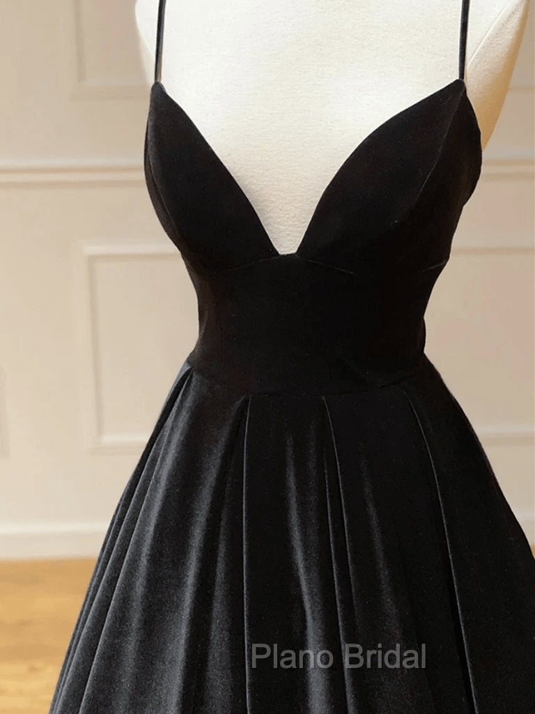 Black Velvet Long A-line Low Back Formal Prom Dresses Black V Neck Wedding Party Dresses Formal Prom Dresses shops Secondary image