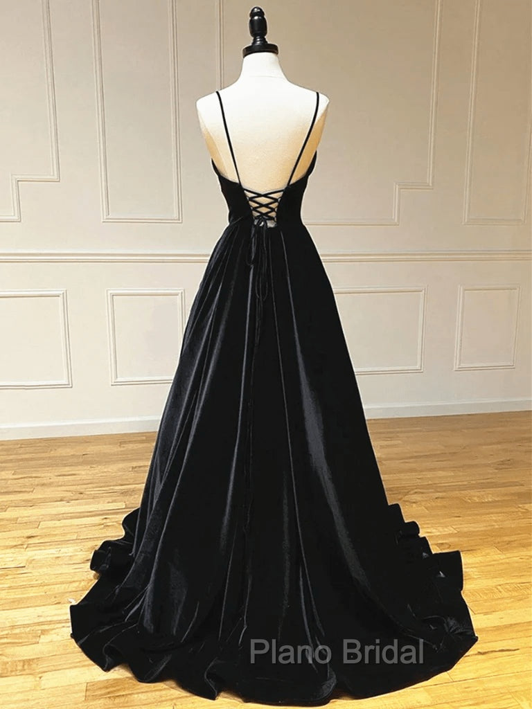 Black Velvet Long A-line Low Back Formal Prom Dresses Black V Neck Wedding Party Dresses Formal Prom Dresses shops