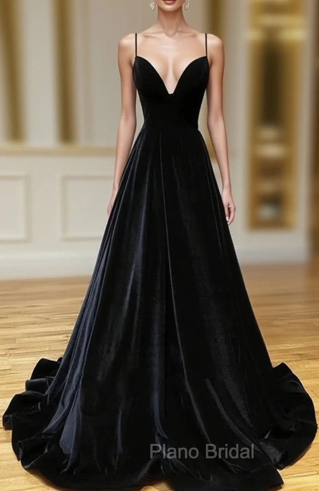 Black Velvet Long A-line Low Back Formal Prom Dresses Black V Neck Wedding Party Dresses Formal Prom Dresses shops