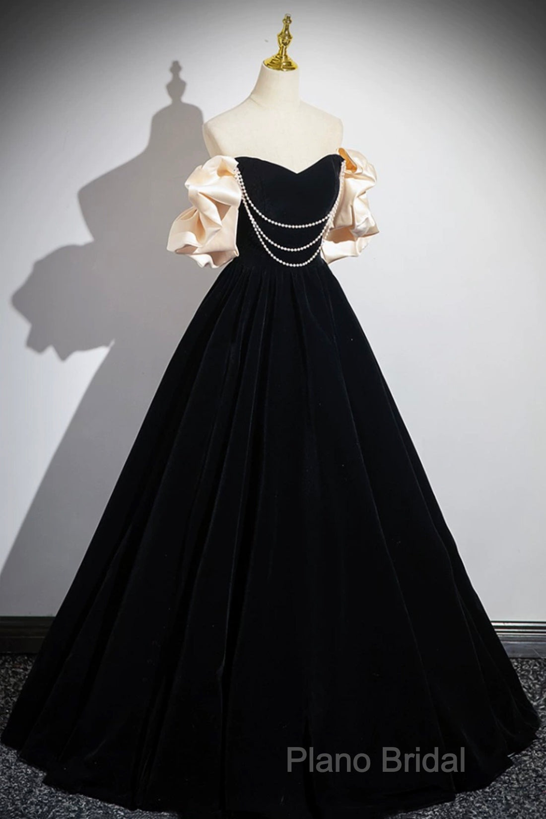 Black Velvet Long A-Line Formal Prom Dresses, Off The Shoulder Formal Party Dresses Secondary image