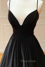 Black Velvet Long A-Line Formal Prom Dresses, V-Neck Backless Evening Formal Dresses
