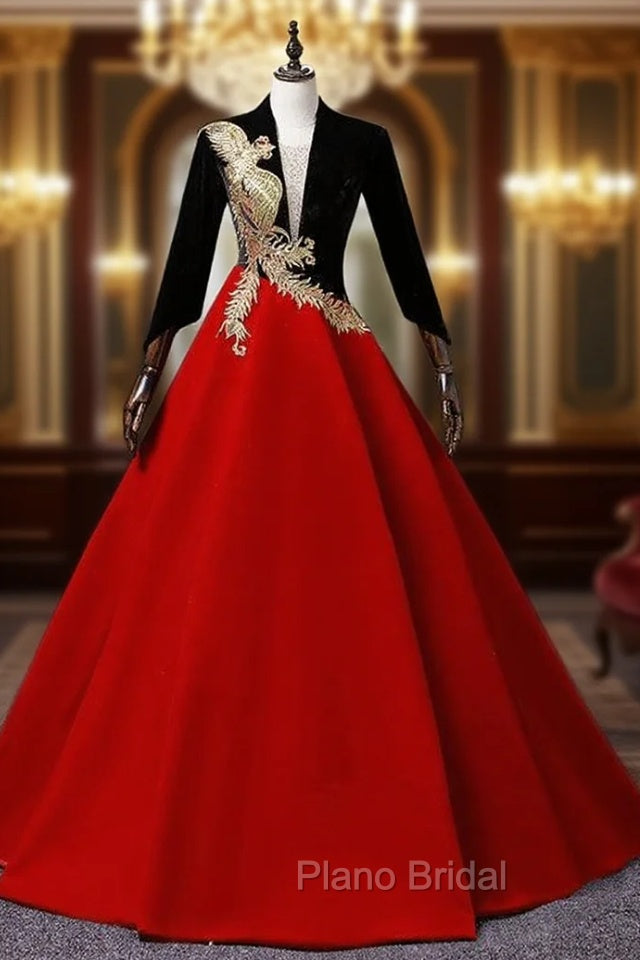 Black Velvet Long Sleeve Backless Appliques Quinceanera Dresses