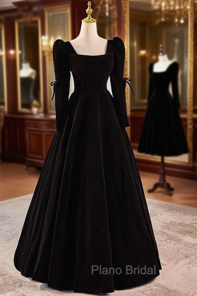 Black Velvet Long Sleeve Square Formal Prom Dresses Main image