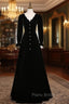 Black Velvet Long Sleeve V-neck Formal Prom Dresses