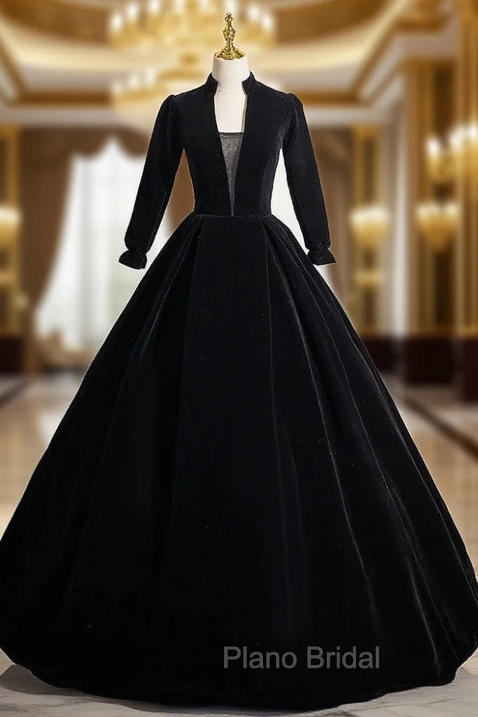 Black Velvet Long Sleeve V-neck Quinceanera Dresses Main image