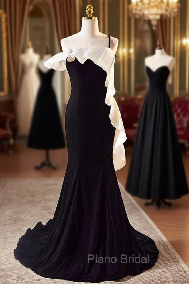 Black Velvet Mermaid One Straps Formal Prom Dresses Main image