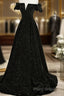 Black Velvet Off Shoulder A-Line Long Formal Prom Dresses, Black Simple Wedding Party Dresses