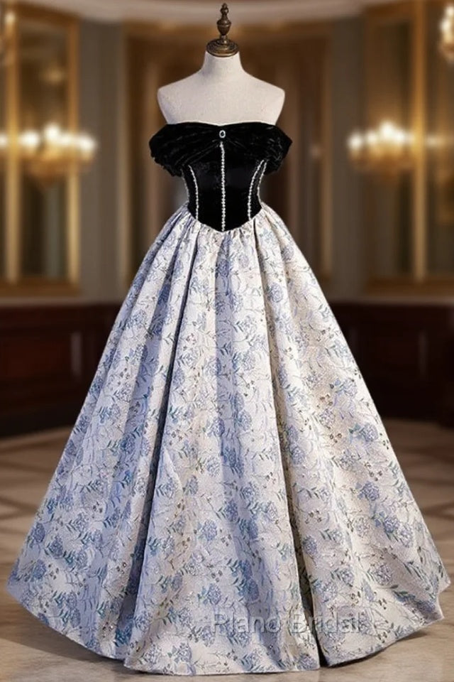 Black Velvet Off the Shoulder Pleats Beading Formal Prom Dresses Main image