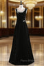 Black Velvet Scoop Neck Pearls Formal Prom Dresses
