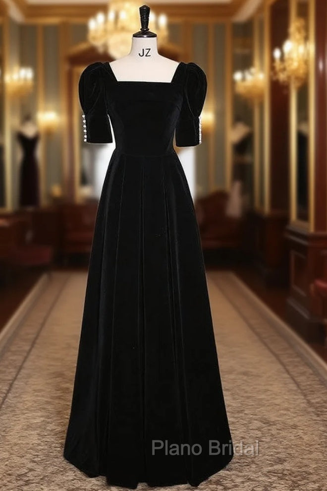 Black Velvet Short Sleeve Formal Prom Dresses Main image