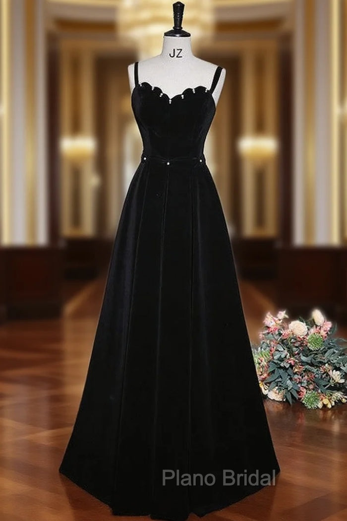 Black Velvet Short Sleeve Square Neck Pearls Formal Prom Dresses