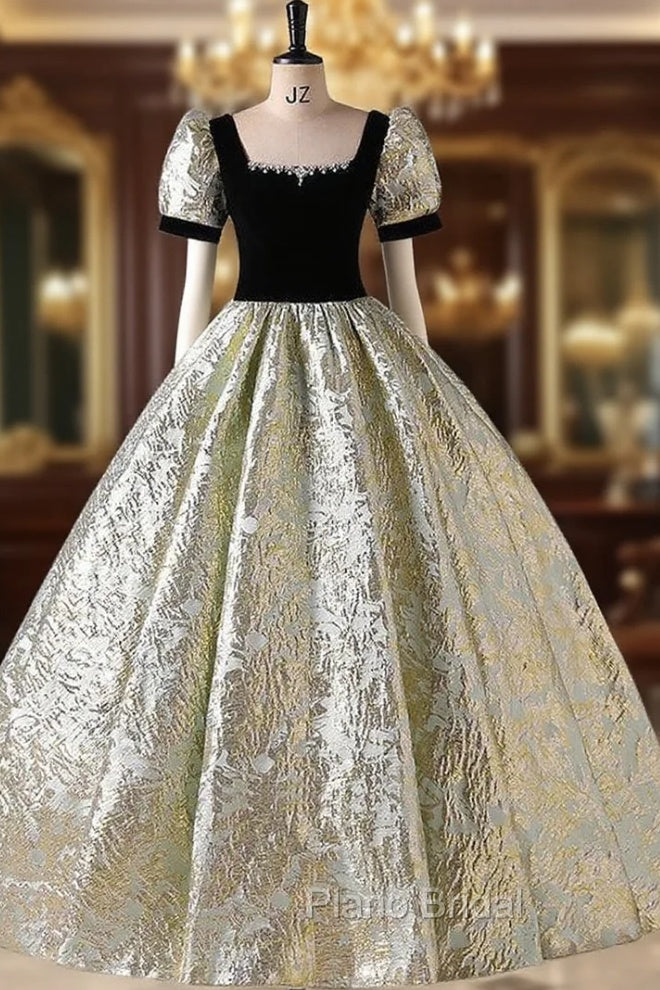 Black Velvet Short Sleeve Square Neck Quinceanera Dresses Main image