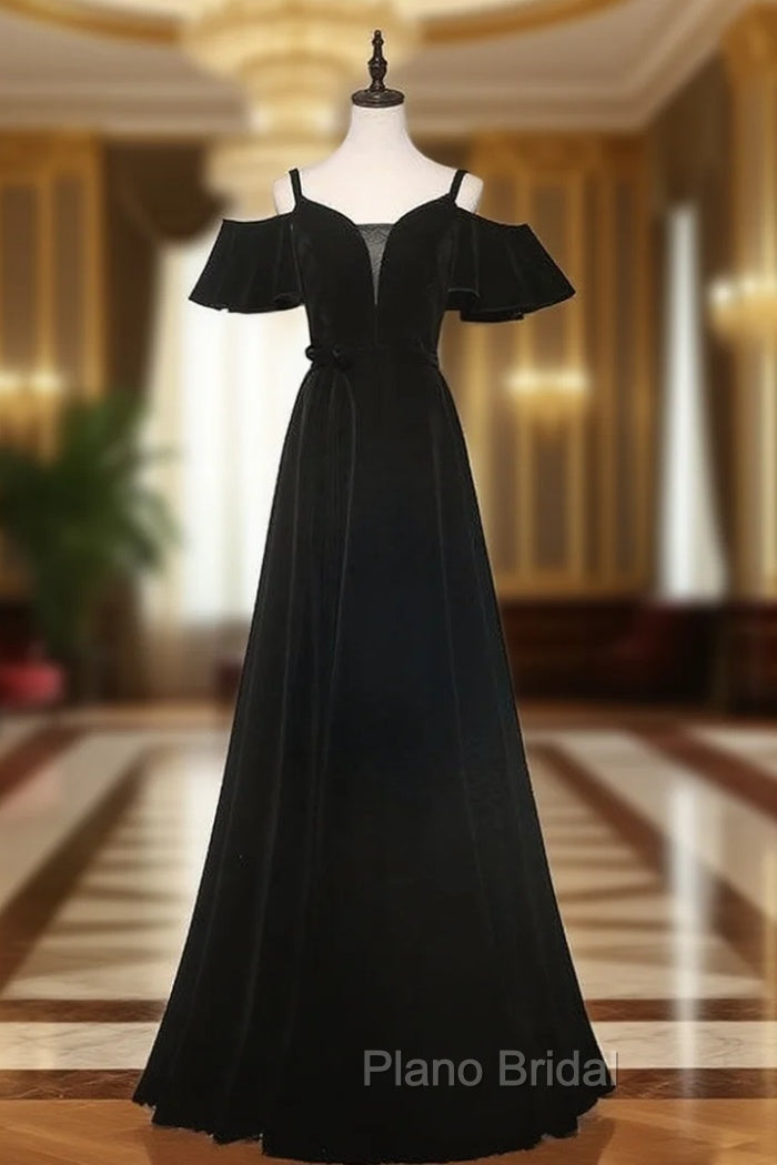Black Velvet Spaghetti Straps Formal Prom Dresses Main image