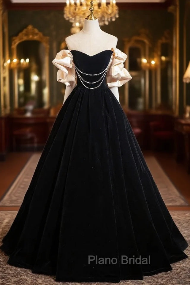 Black Velvet Strapless Formal Prom Dresses