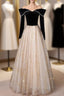 Black Velvet Tulle Off the Shoulder Pearls Formal Prom Dresses