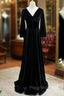 Black Velvet V-neck Long Sleeve Formal Prom Dresses