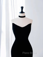 Black/White Velvet Mermaid Long Formal Prom Dresses, Black Formal Dresses