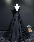 Simple Black V Neck Long Prom Dress, Black Evening Dress