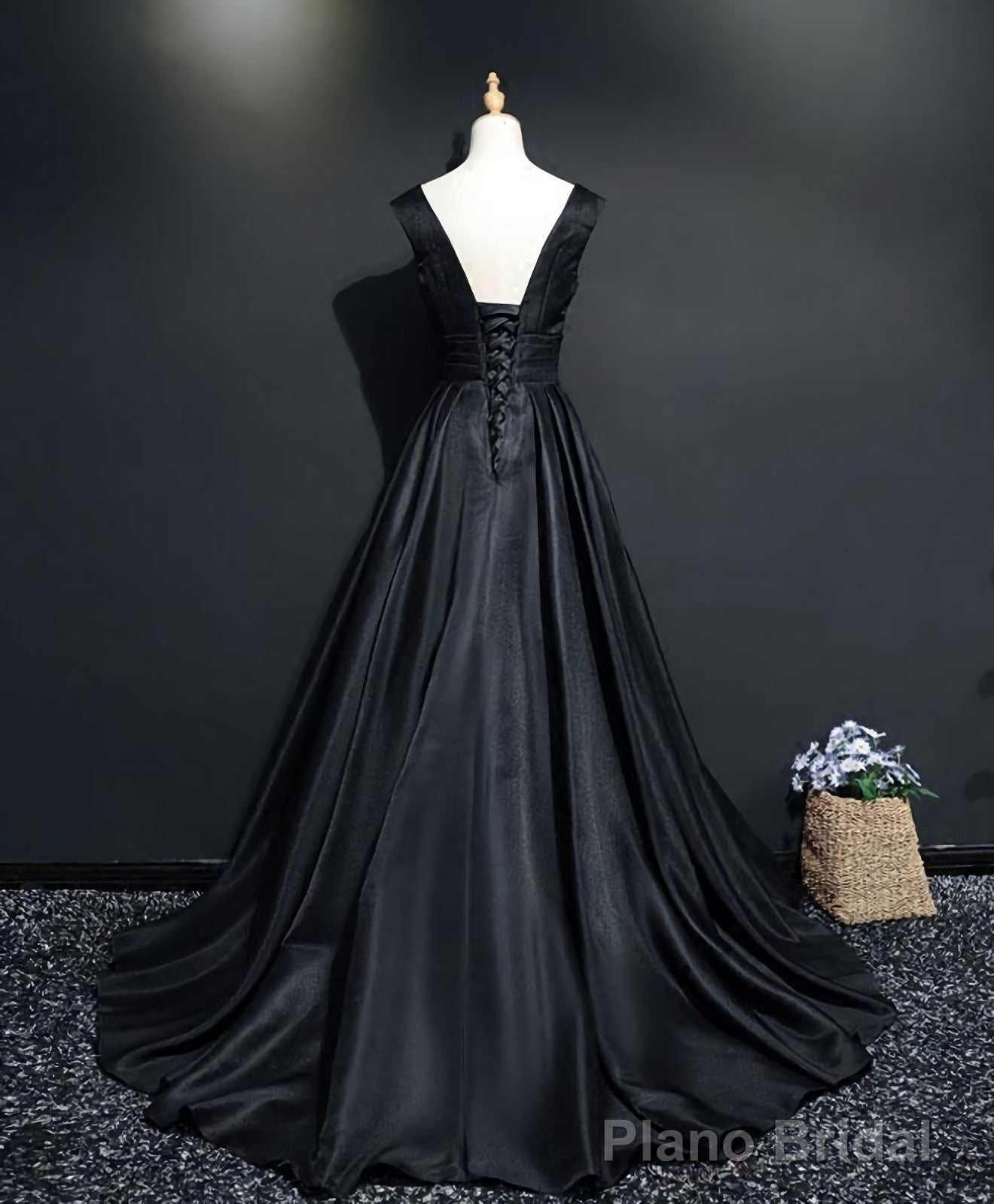Simple Black V Neck Long Prom Dress, Black Evening Dress