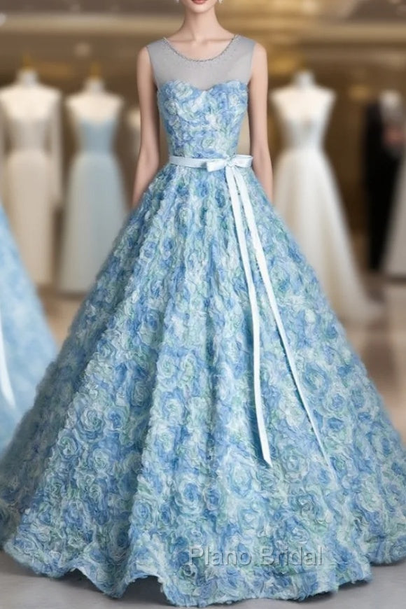 Blue 3D Rose Flower Backless Quinceanera Dresses Main image
