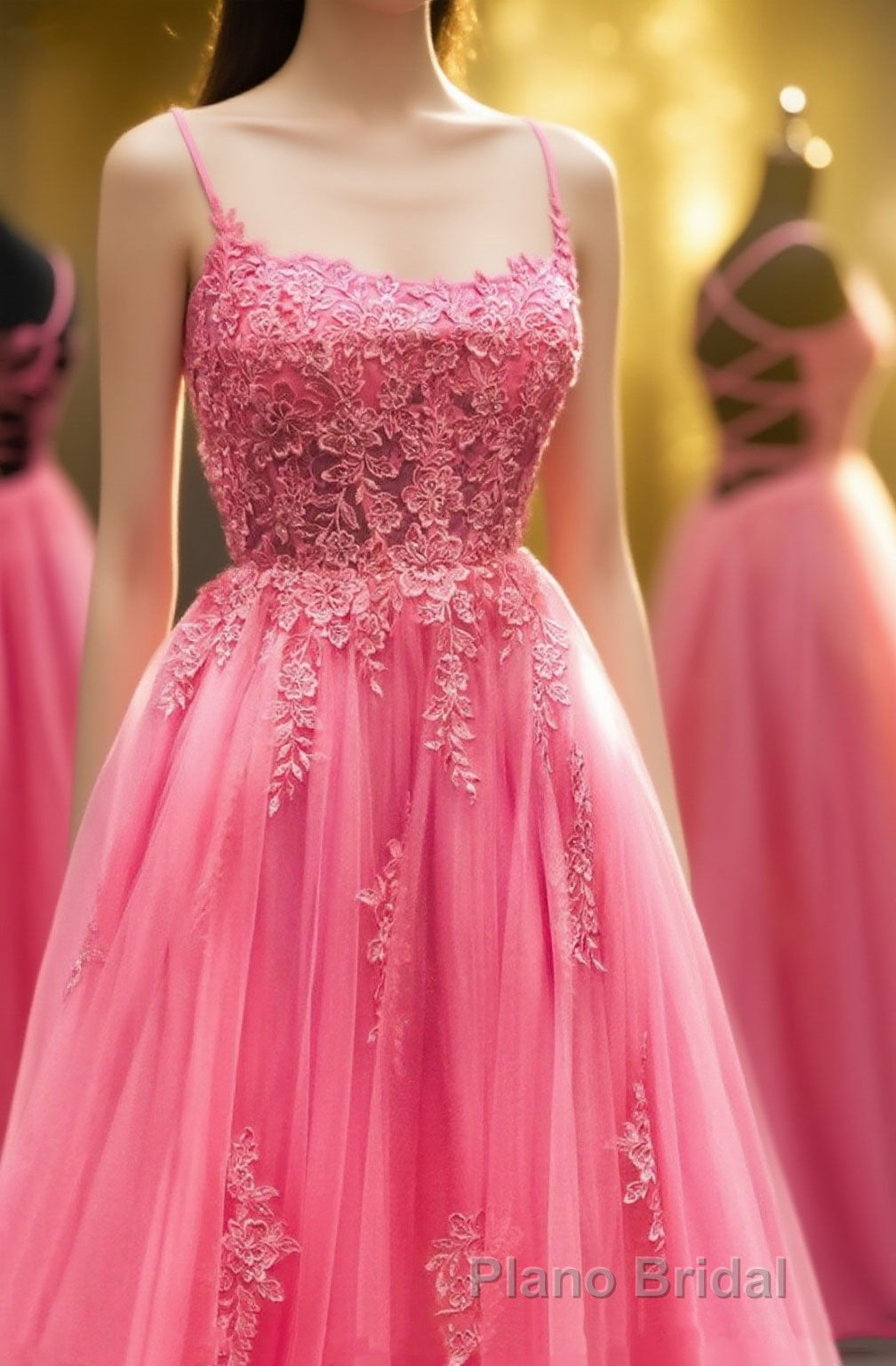 A-Line Lace Backless Formal Prom Dresses, Long Formal Graduation Dresses