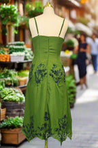 Green A line Formal Prom Dresses Spaghetti Straps Evening Dresses Chiffon Formal Dresses
