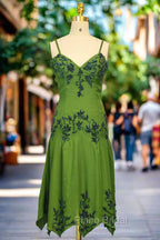 Green A line Formal Prom Dresses Spaghetti Straps Evening Dresses Chiffon Formal Dresses