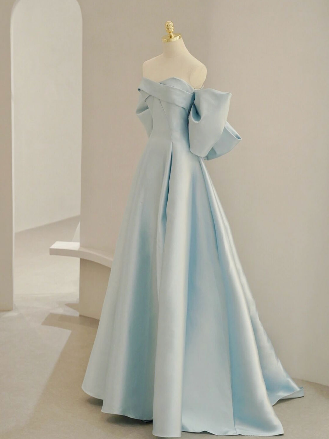 Blue A-Line Satin Long Formal Prom Dresses, Blue Satin Formal Evening Dresses