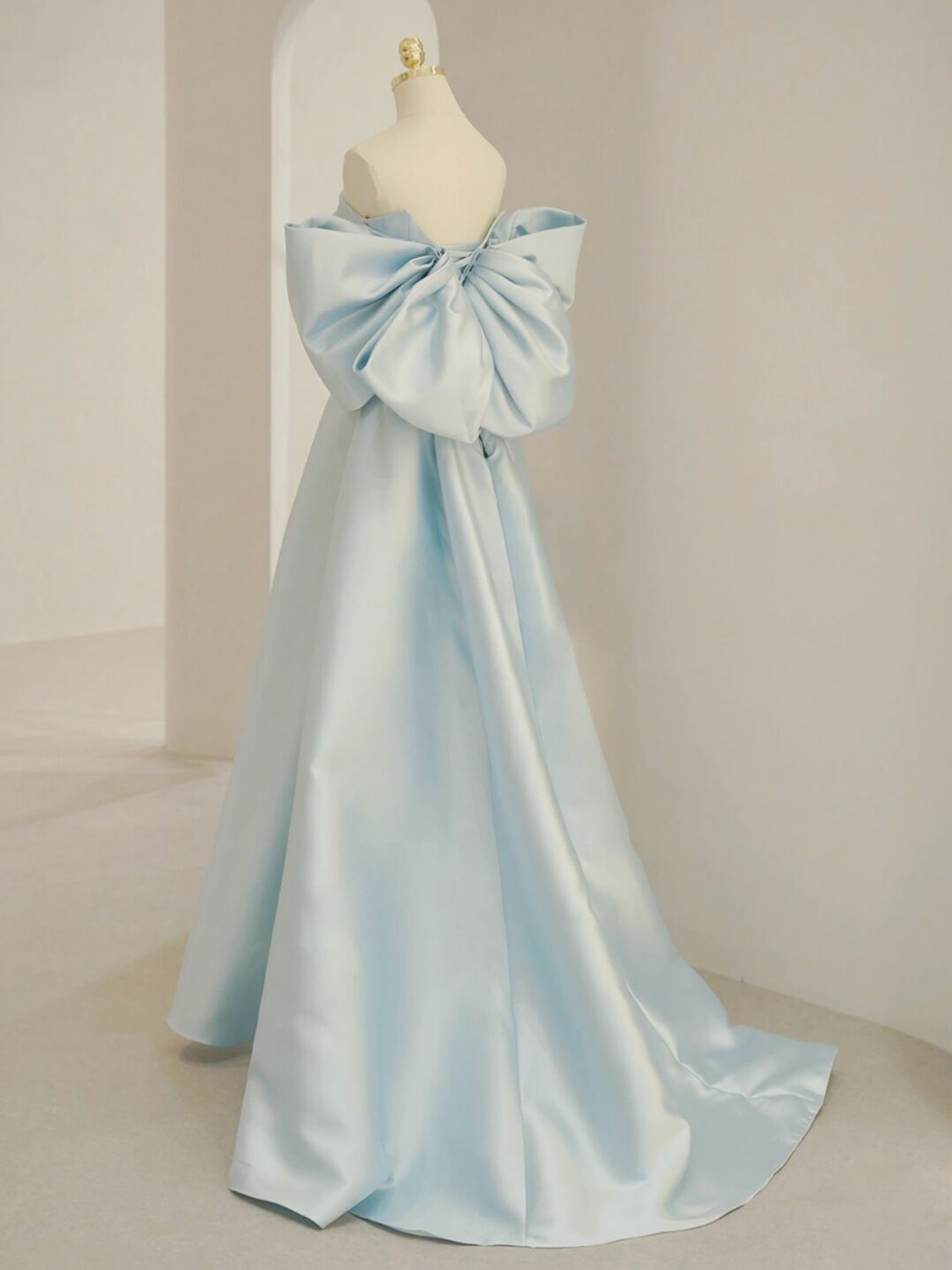 Blue A-Line Satin Long Formal Prom Dresses, Blue Satin Formal Evening Dresses