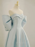 Blue A-Line Satin Long Formal Prom Dresses, Blue Satin Evening Dresses