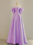 Blue A-Line Satin Long Formal Prom Dresses, Blue Satin Formal Evening Dresses