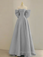 Blue A-Line Satin Long Formal Prom Dresses, Blue Satin Evening Dresses