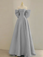 Blue A-Line Satin Long Formal Prom Dresses, Blue Satin Formal Evening Dresses