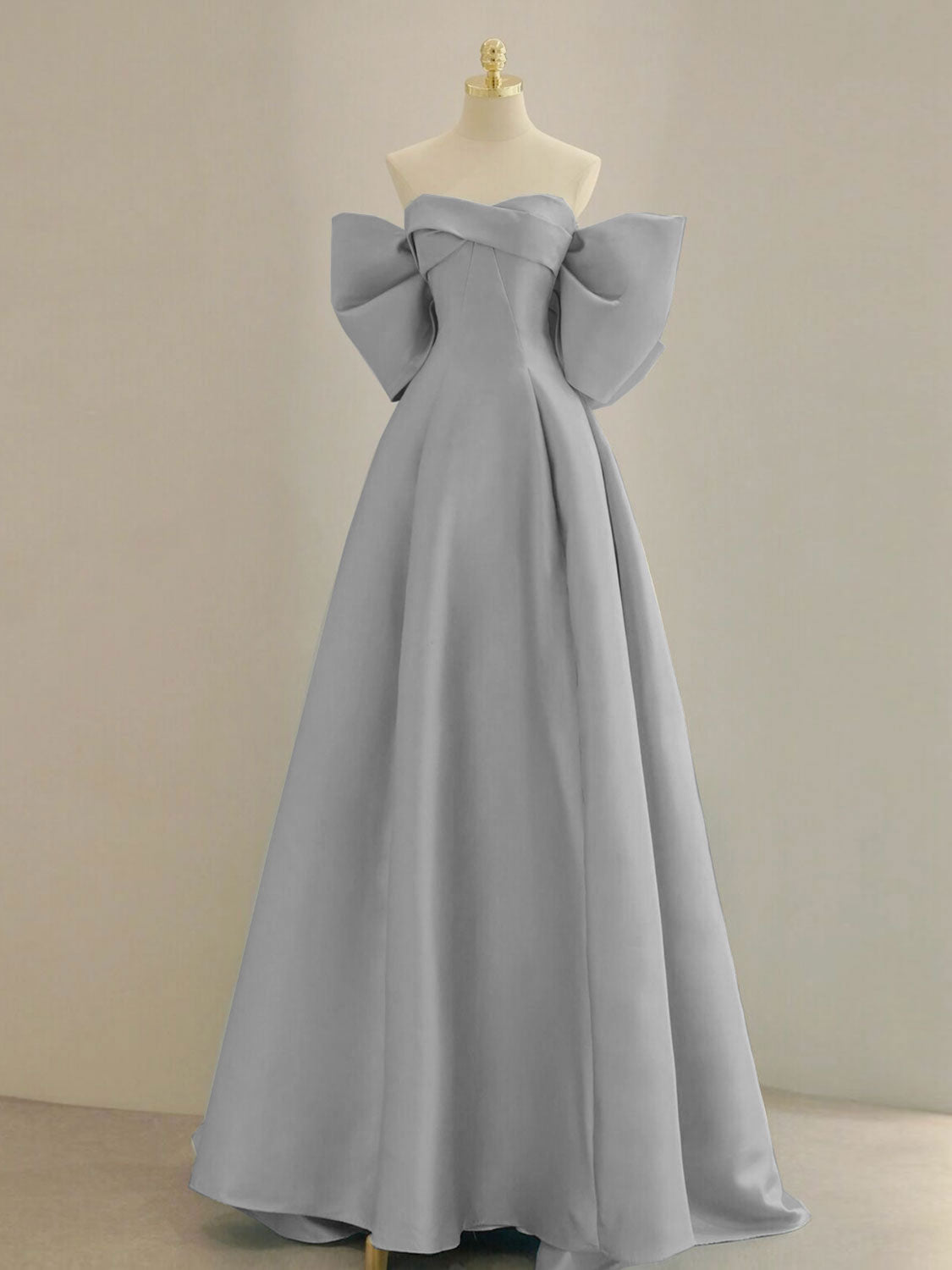 Blue A-Line Satin Long Formal Prom Dresses, Blue Satin Formal Evening Dresses