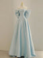 Blue A-Line Satin Long Formal Prom Dresses, Blue Satin Formal Evening Dresses