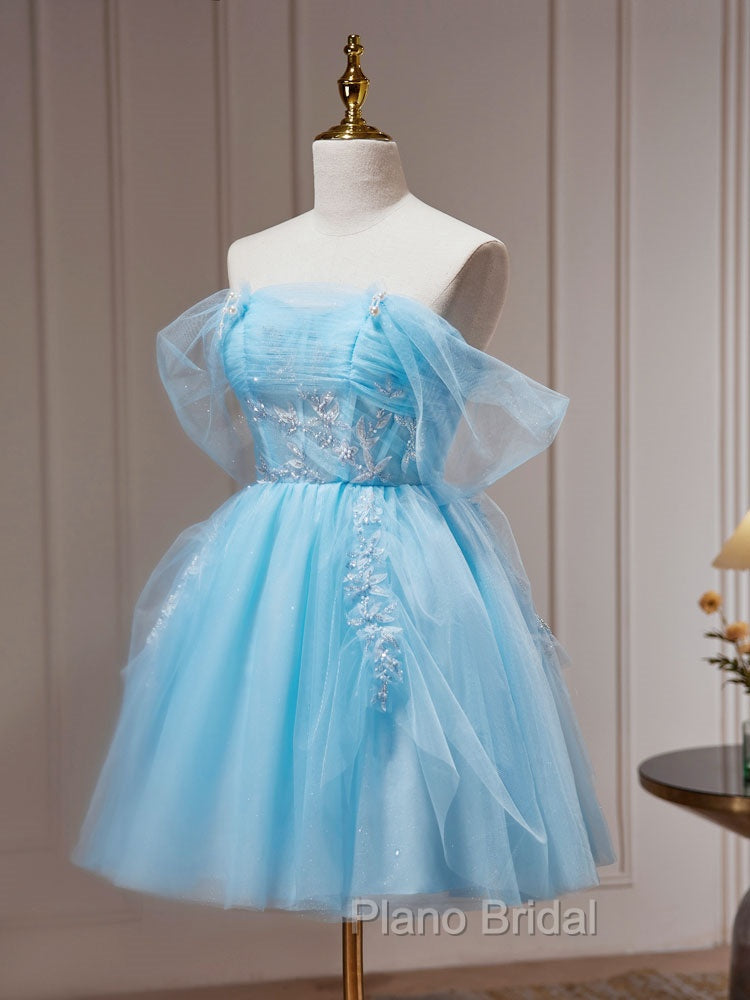 Blue A-Line Short Formal Prom Dresses, Cute Blue Homecoming Dresses Secondary image