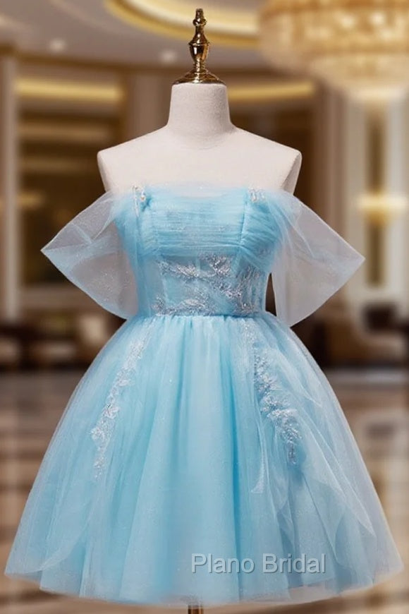 Blue A-Line Short Formal Prom Dresses, Cute Blue Homecoming Dresses Main image