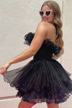 Blue A-Line Strapless Ruffled Short Homecoming Dress