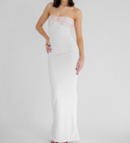White Strapless Sheath Long Formal Prom Dresses Elegant Party Dresses