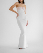 White Strapless Sheath Long Formal Prom Dresses Elegant Party Dresses