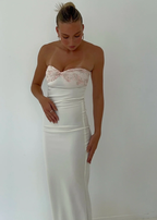 White Strapless Sheath Long Formal Prom Dresses Elegant Party Dresses