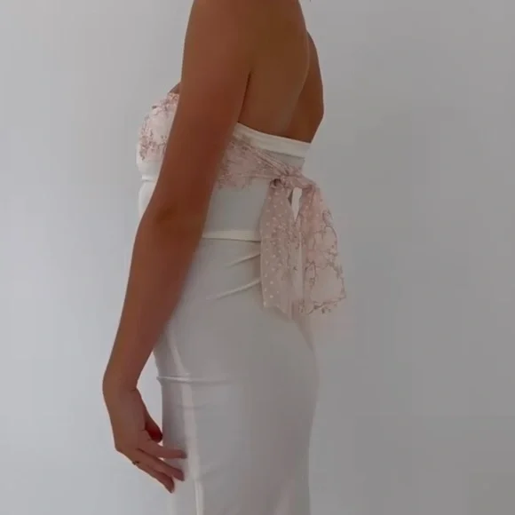 White Strapless Sheath Long Formal Prom Dresses Elegant Party Dresses